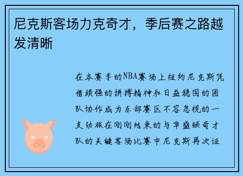 尼克斯客场力克奇才，季后赛之路越发清晰